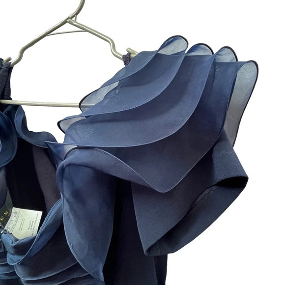 Alexander by Daymor Navy Blue Ruffled Off The Shoulder Sheath Dress 1257 Size 16 - Picture 6 of 16